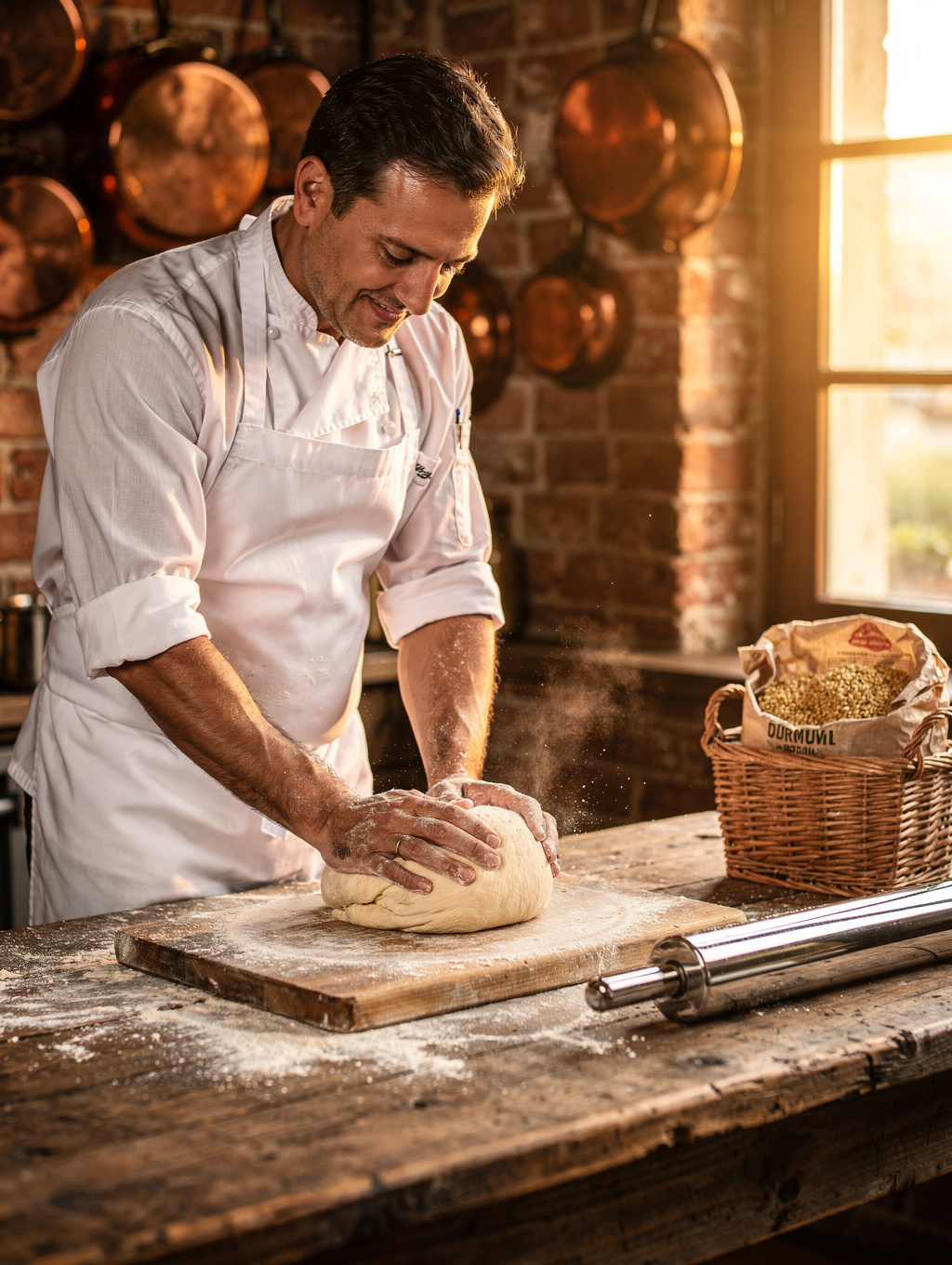 Chef preparing fresh pasta in our open kitchen