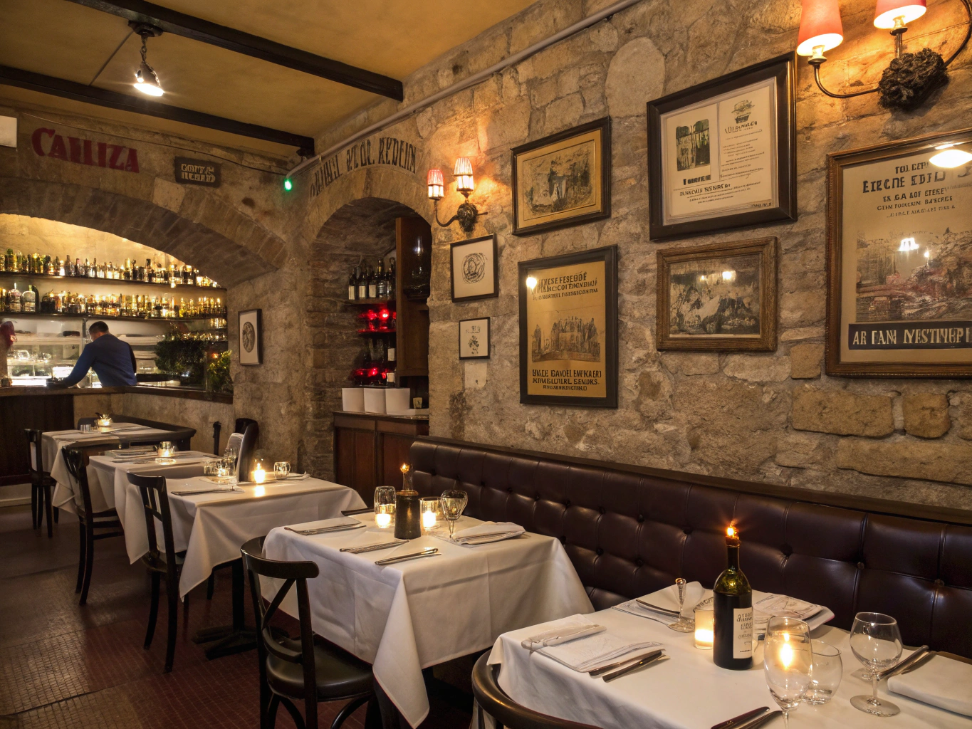 Modern Italian restaurant dining hall with warm lighting