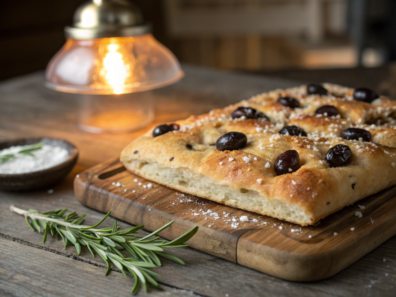 Freshly baked wood-fired focaccia bread
