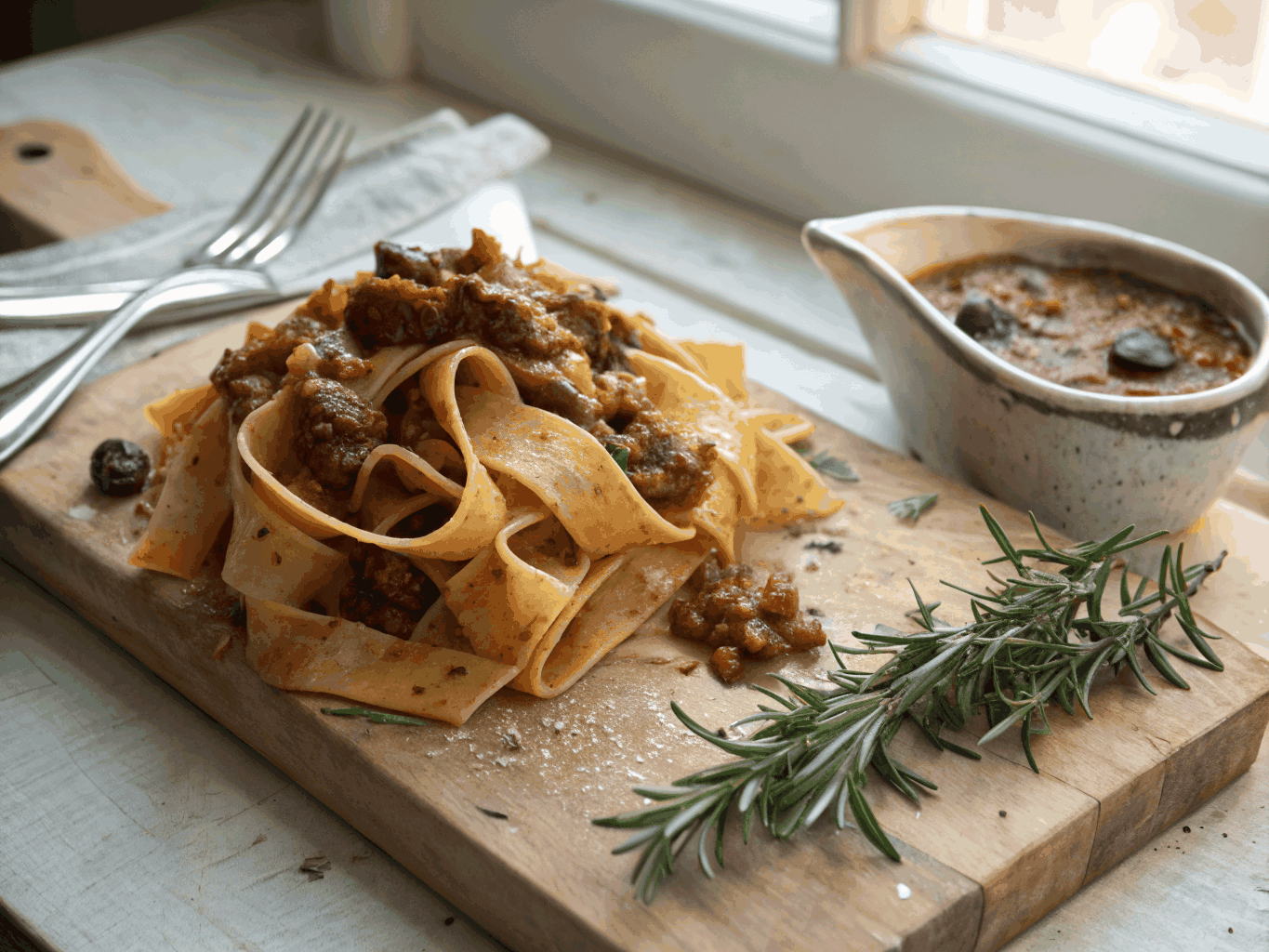Tuscan pappardelle with slow-simmered boar ragu