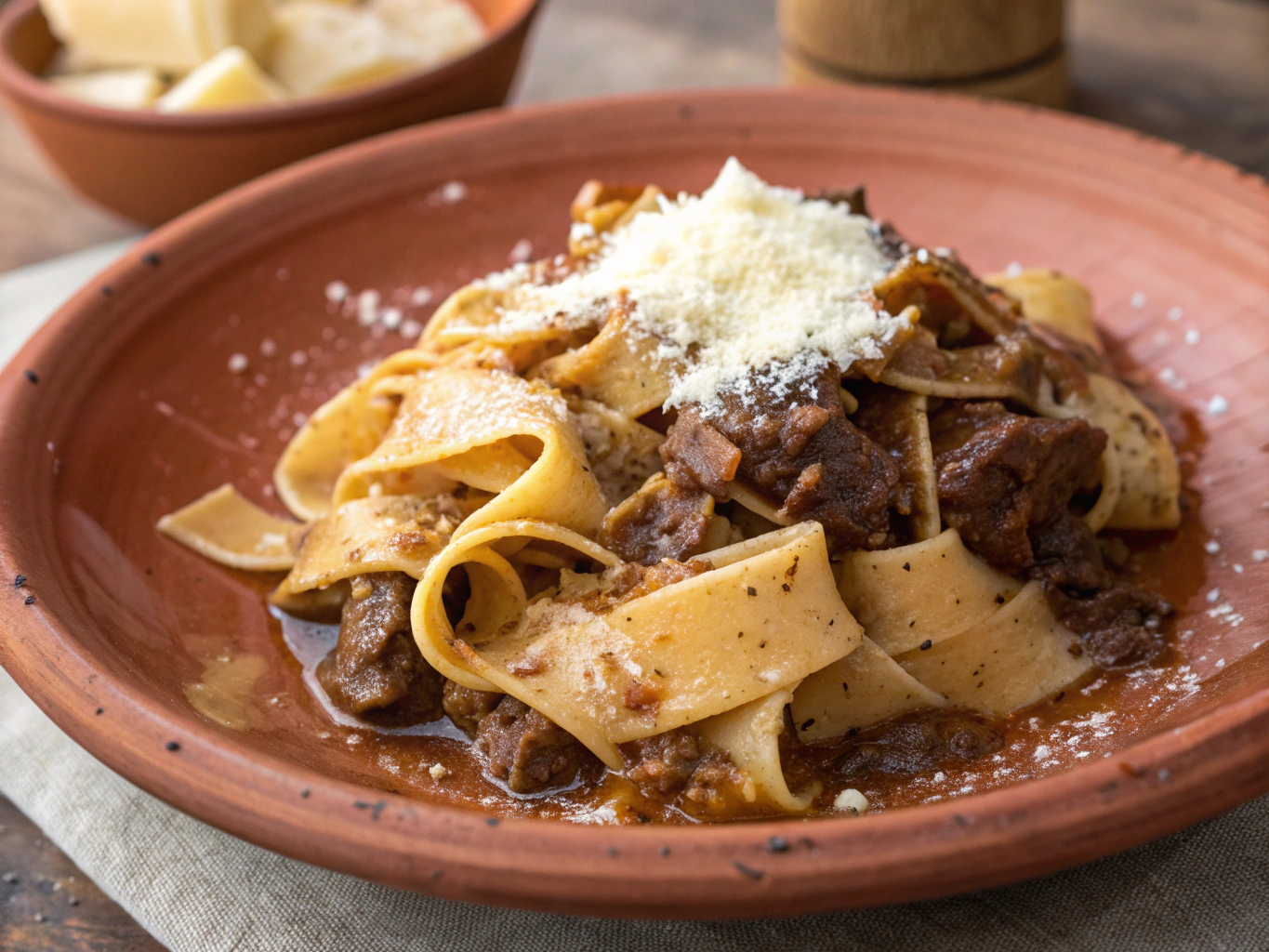 Handmade tagliatelle pasta with rich wild boar ragu