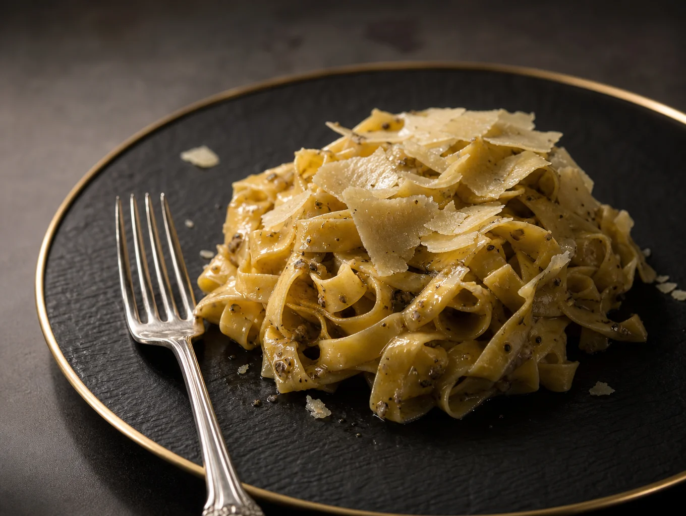 Handmade tagliolini pasta with shaved black truffle