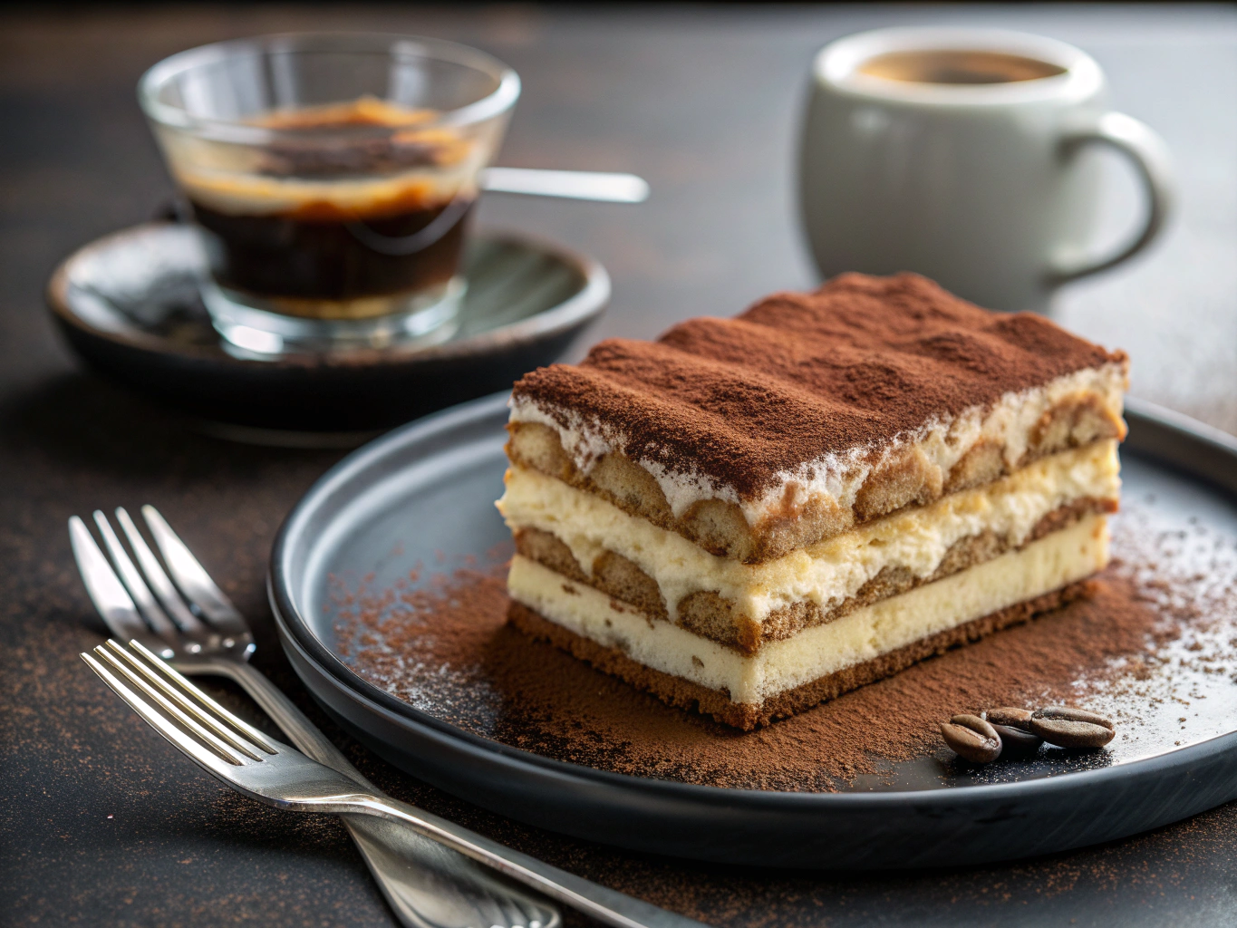 Classic tiramisu dessert on a plate